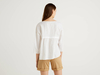 Benetton,  Bluse Aus 100% Leinen Mit Rüsche,  taglia L,  Weiss,  Damen