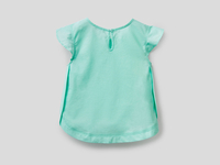 Benetton,  Bluse Aus Baumwolle Mit Volant-ärmeln,  taglia XS,  Türkisblau,  Kinder