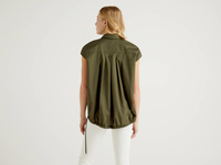 Benetton,  Bluse Aus Stretchiger Baumwolle Mit Tunnelzug,  taglia S,  Militärgrün,  Damen