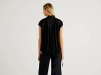 Benetton,  Bluse Aus Stretchiger Baumwolle Mit Tunnelzug,  taglia XS,  Schwarz,  Damen