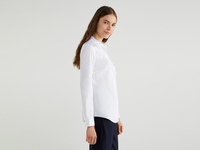 Benetton,  Bluse Aus Stretchiger Popeline,  taglia S,  Weiss,  Damen