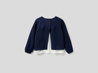 Benetton,  Bluse Aus Zwei Schichten In Creponne,  taglia L,  Dunkelblau,  Kinder