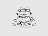Benetton,  Bluse Mit Aufgedruckten Musiknoten,  taglia XL,  Weiss,  Kinder