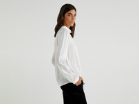 Benetton,  Bluse Mit Kragen Und Falten,  taglia M,  Weiss,  Damen