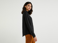 Benetton,  Bluse Mit Kragen Und Falten,  taglia S,  Schwarz,  Damen