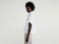 Benetton,  Bluse Mit Kurzem Reißverschluss,  taglia L,  Weiss,  Damen