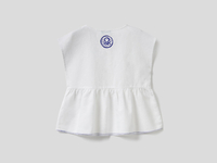 Benetton,  Bluse Mit Kurzen Ärmeln Und Rüsche,  taglia EL,  Weiss,  Kinder