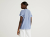Benetton,  Bluse Mit Kurzen Ärmeln Und Rüsche,  taglia XS,  Blassblau,  Damen