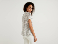 Benetton,  Bluse Mit Muster Und Rüschen,  taglia M,  Weiss,  Damen