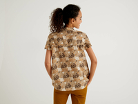 Benetton,  Bluse Mit Muster Und Rüschen,  taglia S,  Camel,  Damen