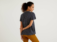 Benetton,  Bluse Mit Muster Und Rüschen,  taglia XL,  Dunkelblau,  Damen