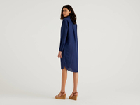 Benetton,  Chemisierkleid Aus 100% Leinen,  taglia S,  Dunkelblau,  Damen
