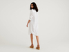Benetton,  Chemisierkleid Aus 100% Leinen,  taglia XL,  Weiss,  Damen