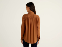 Benetton,  Fließende Bluse Mit Raffungen,  taglia XS,  Dunkelbraun,  Damen