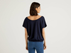 Benetton,  Fließende Bluse Mit Rundausschnitt,  taglia XS,  Dunkelblau,  Damen