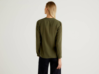 Benetton,  Fließende Bluse Mit V-ausschnitt,  taglia L,  Militärgrün,  Damen