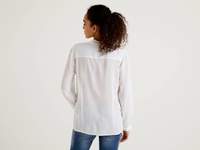 Benetton,  Fließende Bluse Mit V-ausschnitt,  taglia L,  Weiss,  Damen