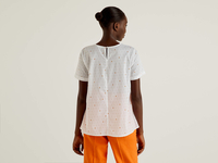Benetton,  Gemusterte Bluse Aus Reiner Baumwolle,  taglia L,  Weiss,  Damen
