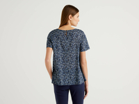 Benetton,  Gemusterte Bluse Aus Reiner Baumwolle,  taglia M,  Blau,  Damen