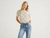 Benetton,  Gemusterte Bluse Aus Reiner Baumwolle,  taglia M,  Cremeweiss,  Damen