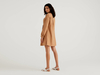 Benetton,  Kurzes Kleid Aus 100% Leinen,  taglia M,  Camel,  Damen