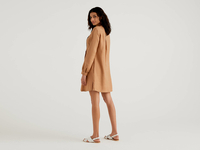 Benetton,  Kurzes Kleid Aus 100% Leinen,  taglia M,  Camel,  Damen