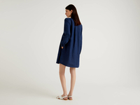 Benetton,  Kurzes Kleid Aus 100% Leinen,  taglia M,  Dunkelblau,  Damen
