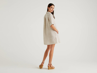 Benetton,  Kurzes Kleid Aus 100% Leinen,  taglia M,  Hautfarbe,  Damen