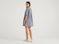 Benetton,  Kurzes Kleid Aus 100% Leinen,  taglia M,  Taubenblau,  Damen