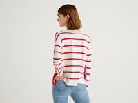 Benetton Online exclusive,  Gestreifter Pullover Aus 100% Baumwolle,  taglia L,  Rot,  Damen