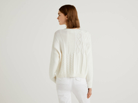 Benetton Online exclusive,  Pullover Aus 100% Baumwolle Mit Besonderer Verarbeitung,  taglia M,  Cremeweiss,  Damen