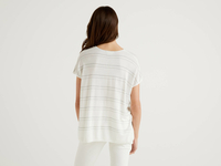 Benetton Online exclusive,  Pullover Aus Einer Seidenmischung Mit Kurzen Ärmeln,  taglia XL,  Cremeweiss,  Damen