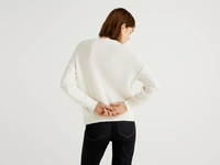 Benetton Online exclusive,  Pullover Aus Reiner Baumwolle Mit Besonderer Verarbeitung,  taglia XL,  Cremeweiss,  Damen