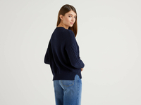 Benetton Online exclusive,  Pullover Aus Reiner Baumwolle Mit Besonderer Verarbeitung,  taglia XS,  Dunkelblau,  Damen