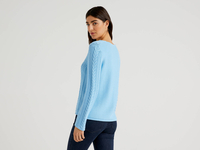 Benetton Online exclusive,  Pullover Aus Reiner Baumwolle Mit Flechtmuster,  taglia L,  Blassblau,  Damen