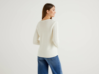 Benetton Online exclusive,  Pullover Aus Reiner Baumwolle Mit Flechtmuster,  taglia L,  Cremeweiss,  Damen