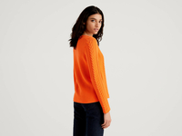 Benetton Online exclusive,  Pullover Aus Reiner Baumwolle Mit Flechtmuster,  taglia L,  Orange,  Damen