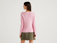 Benetton Online exclusive,  Pullover Aus Reiner Baumwolle Mit Flechtmuster,  taglia L,  Pink,  Damen