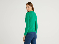 Benetton Online exclusive,  Pullover Aus Reiner Baumwolle Mit V-ausschnitt,  taglia L,  Grün,  Damen