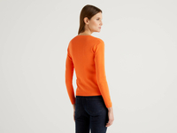 Benetton Online exclusive,  Pullover Aus Reiner Baumwolle Mit V-ausschnitt,  taglia M,  Orange,  Damen