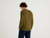 Benetton Online exclusive,  Pullover Mit V-ausschnitt Aus Baumwolle Und Leinen,  taglia XL,  Militärgrün,  Herren