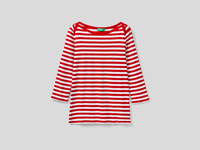Benetton Online exclusive,  T-shirt Aus Reiner Baumwolle Mit 3/4-ärmeln,  taglia S,  Rot,  Damen