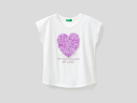 Benetton Online exclusive,  T-shirt Mit Aufgestickten Blütenblättern,  taglia XL,  Weiss,  Kinder