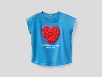 Benetton Online exclusive,  T-shirt Mit Aufgestickten Blütenblättern,  taglia XX,  Hellblau,  Kinder