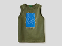Benetton,  Ärmelloses T-shirt Mit Aufgedrucktem Logo,  taglia EL,  Militärgrün,  Kinder