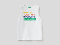 Benetton,  Ärmelloses T-shirt Mit Aufgedrucktem Logo,  taglia EL,  Weiss,  Kinder