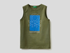 Benetton,  Ärmelloses T-shirt Mit Aufgedrucktem Logo,  taglia XS,  Militärgrün,  Kinder