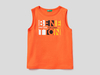 Benetton,  Ärmelloses T-shirt Mit Aufgedrucktem Logo,  taglia XS,  Orange,  Kinder