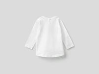 Benetton,  T-shirt Aus 100% Baumwolle Mit Langen Ärmeln,  taglia 98,  Weiss,  Kinder