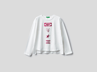 Benetton,  T-shirt Aus 100% Baumwolle Mit Langen Ärmeln,  taglia KL,  Cremeweiss,  Kinder